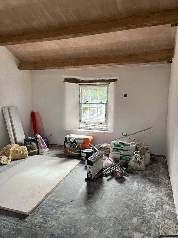 Thermal plaster with argatherm lime finish to make this barn conversion 3/4 times more thermally efficient